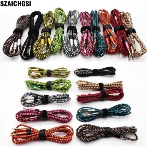 SZAICHGSI 1.5m Braided Fabric 3.5mm Male To Male Stereo Audio AUX Auxiliary Cable for PC iPod MP3 CAR for Samsung iPhone 1000pcs