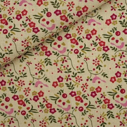 Cotton Linen Fabric - Bird And Flora (cream) (LF091)