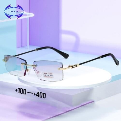 VCKA 2021 Ultralight TR90 Memory Titanium Rimless Reading Glasses Anti-blue light Men&Women Presbyopic Eyeglasses +1.0 to +4.0