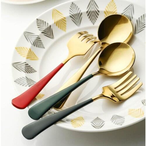 304 Stainless Steel Dining Fork Spoon Salad Fruit Dessrt Fork Creative Golden Spoons and Forks Cute Kitchen Tableware Kids