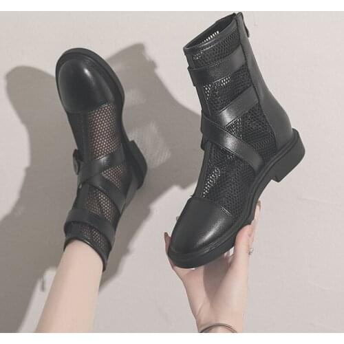 Martin boots womens autumn thin section 2020 new all-match breathable Chelsea boots hollow sandals flat boots