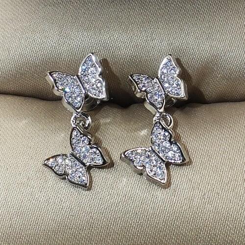 Silver Color Gold Rose Gold Butterfly Cute Stud Earrings with Zircon Stone for Women Fashion Jewelry 2020 New Korean Earrings