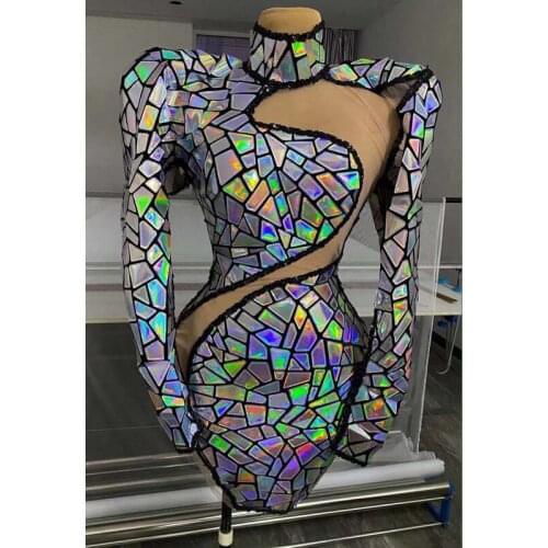 Sexy Mirror Shining Sequins Dress Women Singer Birthday Celebrate Dresses Evening Party Wear 2 Pieces Set Stage Costumes DN7266