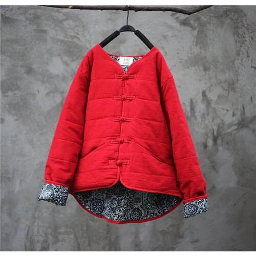 Aransue Female Cotton linen Winter coat vintage cotton-padded jackets women artistic porcelain patchwork veste femme tops