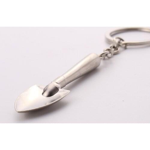 10 pieces/lot Novelty Mini Shovel Keychains Metal Spade Keyrings Key Chains Keyfob 3D Shovel Metal Tool Souvenir Trinket Tools