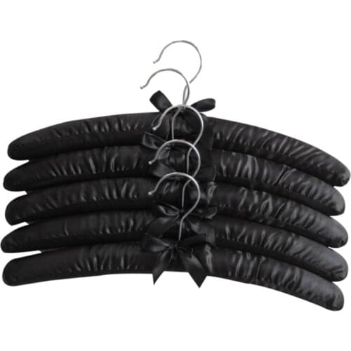 15 Inch Large Satin Padded Hangers,Silk Hangers for Wedding Dress Clothes,Coats,Suits,Blouse (Black,5 Pack)