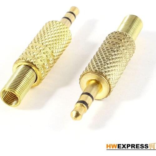 HWEXPRESS Hot 2 Pcs Gold Tone Alloy 3.5mm 1/8" Male Jack Plug Coax Cable Audio Connector