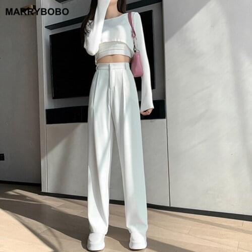 2021 Casual High Waist Wide Leg Pants Women Summer Autumn Solid Loose Trousers Ladies Korean White Suits Pants