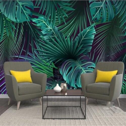 Milofi custom 3D wallpaper mural palm leaf monstera green leaf simple background wall for living room bedroom decoration wallpap