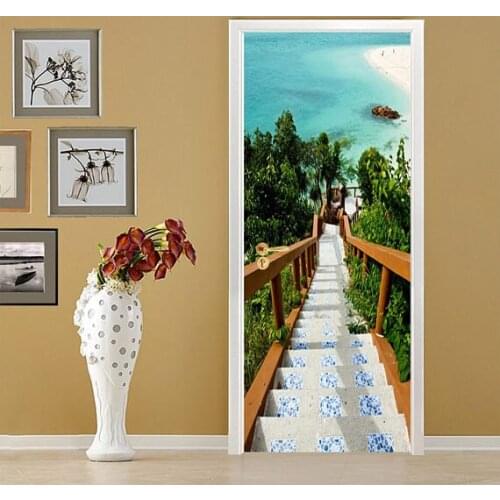 3D Modern Seaside Walk Way Door Mural Wallpaper mural Wall Print Decal Wall Deco Wall Mural Photo self adhesive door wrap