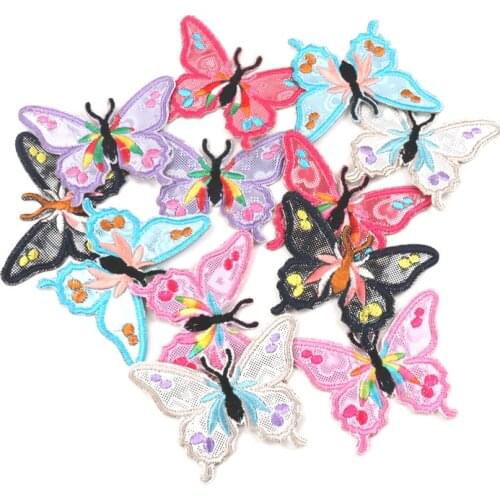 Mix 3D Multicolor Butterfly Embroidery Fabric Appliqued Sewing Patches Garment Accessory Decoration Badge Stickers 5pcs 54x69mm