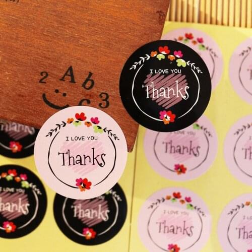 60pcs Pink Seal Sticker Thanks Hand Made Flower Paper Sticker Scrapbooking Kids Stationery Self-adhesive DIY Paper Label Sticker