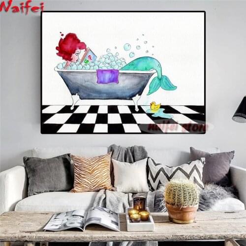 5D DIY Full Circle Diamond Painting "Mermaid in a Tub"Diamond Embroidery,Cross Stitch Kit Diamond Mosaic Artist Home Decoration