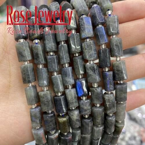 Natural Grey Labradorite Stone Beads Faceted Cylinder Loose Spacer Beads For Jewelry DIY Making Bracelet Accessories 8X11mm 15