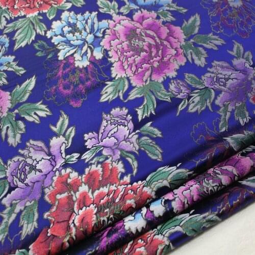 CF954 Blue/Red Big Peony Flowers Jacquard Brocade Silky Fabrics/Decoration Clothes,Cushion,Clothings Fabric,DIY Sewing Materials