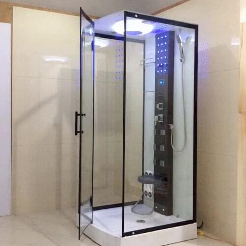 Black aluminum profile bathroom shower cubicle enclosure tempered glass bath pivot shower rooms