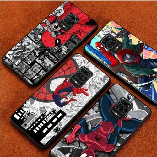 Anime Spiderman Marvel For Xiaomi Redmi Note10 10S 9T 9S 9 8T 8 7 6 5A 5 4 4X Prime Pro Max Black Phone Case