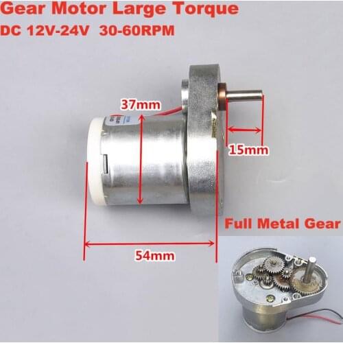 DC 12V-24V 60RPM Slow Speed Micro 37mm Large Torque Metal Gear Motor 7-shape Reduction Gearbox Electric Motor