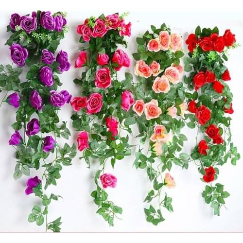 240cm Artificial Flowers Fake Silk Rose Flower String Ivy Vine Leaf Garland Arch Decor Green Leaves Home Party Hanging Garland