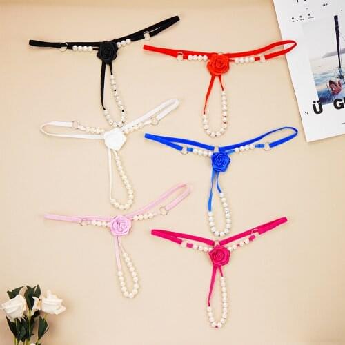 Hot Sale G-String Pearl Sexy Massage Womens Underwear Sexy Alluring Roses Transparent Mesh Low Waist T Pants Thong Panties