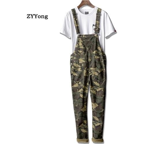 High Streetwear Mens Straight Overalls Pants Military Camouflage Fashion Casual Comfortable Hip Hop Bib Jumpsuits Trousers