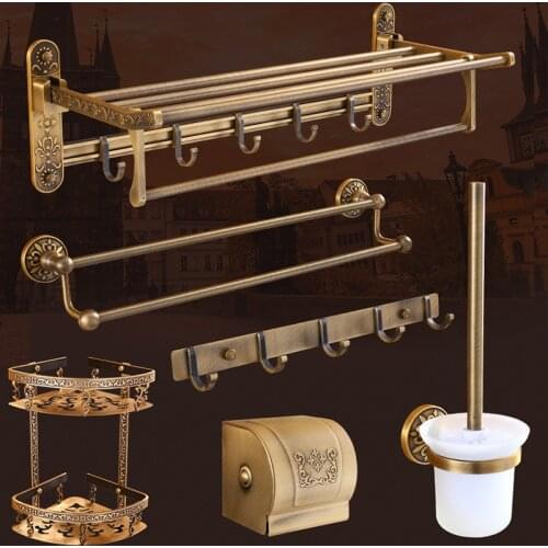 Space aluminum Bathroom Hardware Set antique Paper Holder Towel Bar Robe Hooks Toilet Brush Holders Shelves Bathroom Accessories