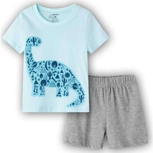 New Baby Pajamas Set Children Cartoon Dinosaur Sleepwear Kids Boys Clothes 2021 Summer Toddler Short Sleeved Set Girls Top Pants