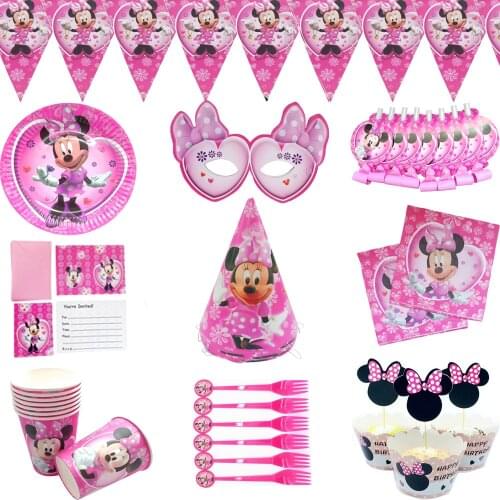 Baby Girl Favor Disney Minnie Mouse birthday party Disposable tableware decor banner balloons decoration birthday party supplies