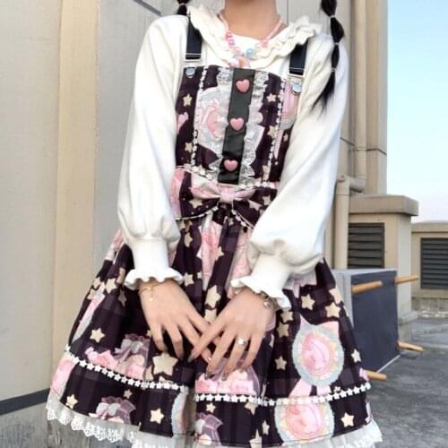 Heydress Sweet Kawaii Jsk Lolita Dress Women Vintage Victorian Gothic Cartoon Sleeveless Bow Lace Princess Tea Party Dresses