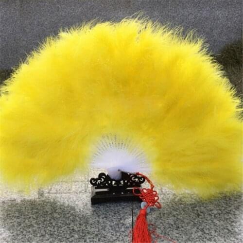 Factory Direct Sales High Quality yellow Folded Turkey Feather Hand Fan Wholesale Handmade Fans for Dance Wedding Decoration