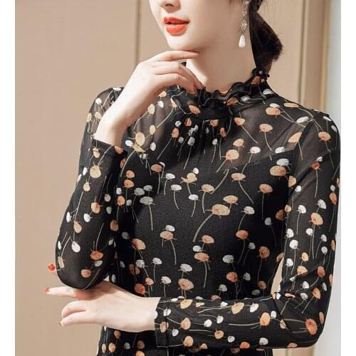Spring Floral Long-sleeved Bottoming Shirt 2021 New Ladies Tops Fashion Casual Ruffles Shirt Plus Size Women T-Shirt
