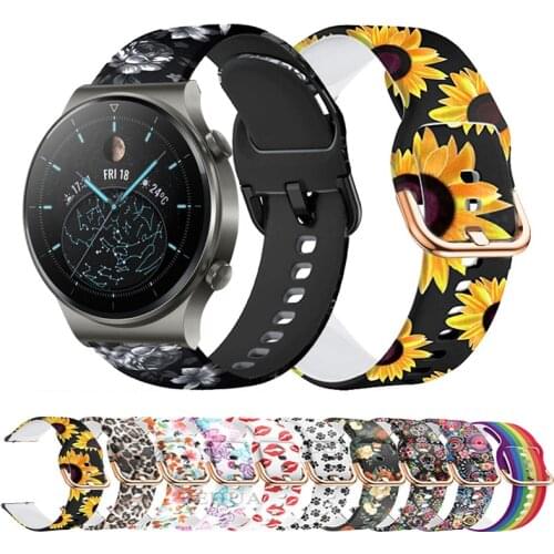 22mm Printing Silicone Watchband For Huawei watch GT 2 pro GT2 46mm Replacement Wriststrap For Huami Amazfit GTR 47mm Bracelet
