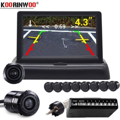 Koorinwoo HD 8 Parking Sensors Back/White/Grey Radar Alarm Car CCD Rear view camera Waterproof 4.3 inch Foldable Monitor System
