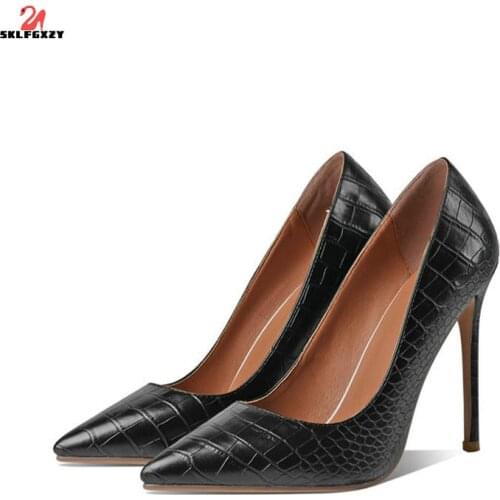 SKLFGXZY Brand New European Style Women Sexy Leather High Heels Pointed Womens Shoes Party Fashion Stone Texture Pumps