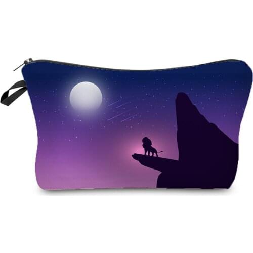 Disney The Lion King Printing Cosmetic Bags Purple Women Storage Bag Animal Makeup Bag Cartoon Child Pencil Case Custom Pattern
