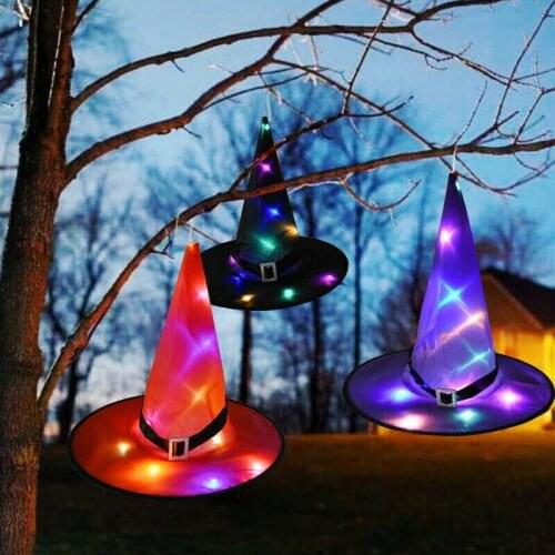 Halloween Decoration Witch Hat Light LED Glowing Hat Halloween Party Decor Home Garden Outdoor Tree Hanging Decoration