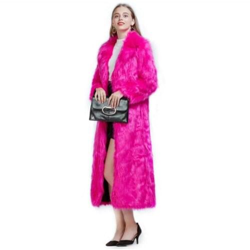 Women X-Long Section Imitation Fox Fur Jackets Turn Down Collar Fashion Winter Autumn Warm Thick Fake Fur Outwears Tops J3394