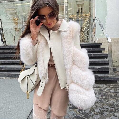 2020 New Winter Ladies High Quality Real Fox Fur Coat Sheepskin Thickening Warm Patchwork Jackets Womens Outwear