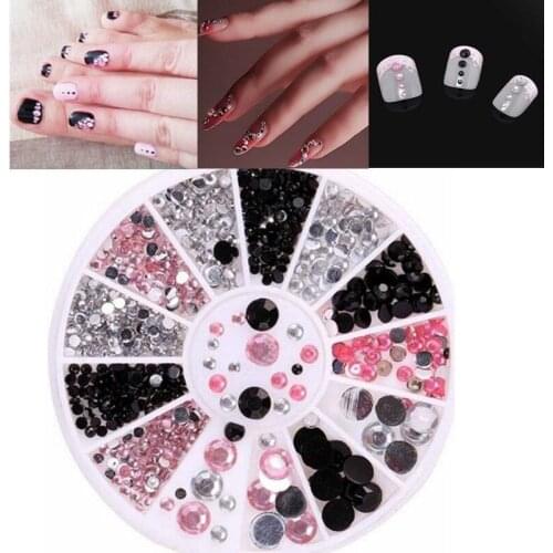 1 Box Nail acrylic Three-color Shiny Black Pink Diamond Mixed Box 2/3/4/5cm Small Nail Art For UV Gel Decoration Ornament Kit