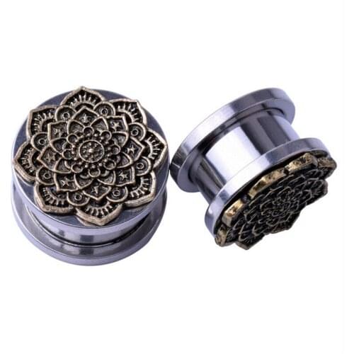 1piece Antique Bronze Flower Ear Plugs Tunnels Flesh Expansions Piercing Earring Gauges Ears Expander Ring Fashion Body Jewelry