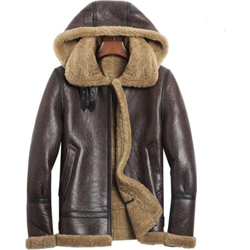 2020 winter mens lamb sheep fur sheepskin surface shearling wool lining jacket coat with hooded