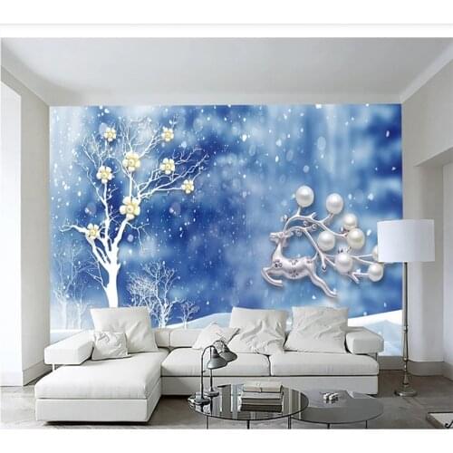 3D beautiful Mediterranean style plum tree pearl elk mural custom wallpaper 8D waterproof wall covering