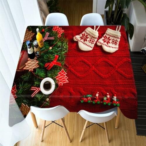 3D Tablecloth Red Christmas Tree Theme Dustproof Thicken Cotton Rectangular/Round Table Cloth for Wedding Customizable size