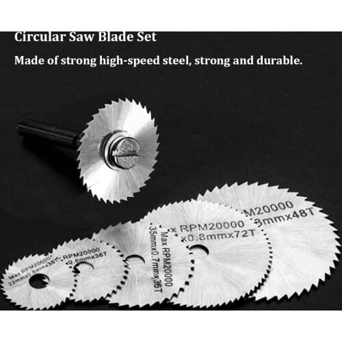 7Pcs / Set Mini Circular Saw Blade Set HSS Rotary Tool For Dremel Metal Cutter Discs Mandrel For Plastic Wood Cut Off 22-50
