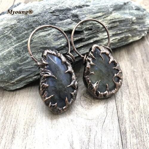 Irregular Flash Labradorite Stone Vintage Pendant With Antique Bronze Hoop Bohemia Jewelry Making MY210516
