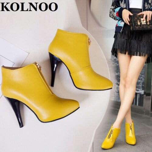 KOLNOO New Handmade Womens High Heels Boots Front Zipper Tassel&Fringed Ankle Booties Sexy Four Colors Evening Fashion Shoes