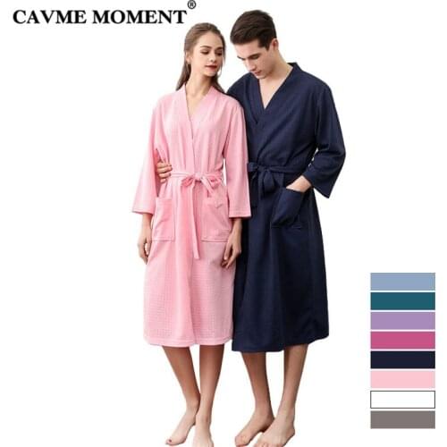 CAVME 2019 Waffle Robe Women Mens Summer Kimono Plus Size Waffle Bathrobe Sleepwear Night Gown Dressing for Homme Femme