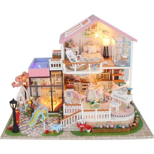 Baby Wooden DIY Doll House Miniature Handmade Assembly Model House Toy Furniture Dollhouse Birthday Gifts Christmas Decorations