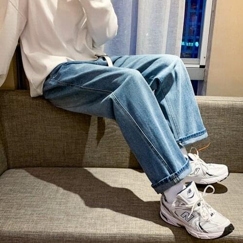 Jeans Men Straight Casual Streetwear Loose Trousers Blue/Black Mens Wide Leg Harem Pants Spring Autumn Fashion Jeans 2XL-M