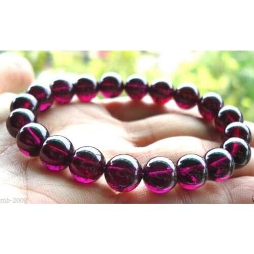 8mm Natural Red Round Garnet Stretchy Bangle Bracelet